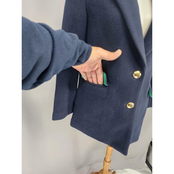J.Crew Coat Womens Petite P00 Navy Blue Wool Blend Overcoat Gold Button Lagelook - Picture 4 of 13